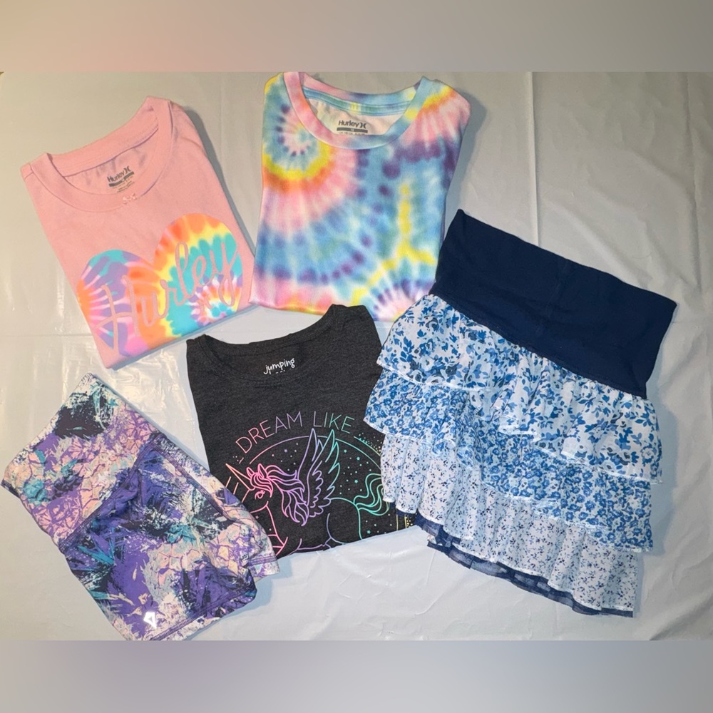 EUC Bundle 5 Items: 2 Tees/Sleep Shirts, Ruffled Skort, Shorts, Tee